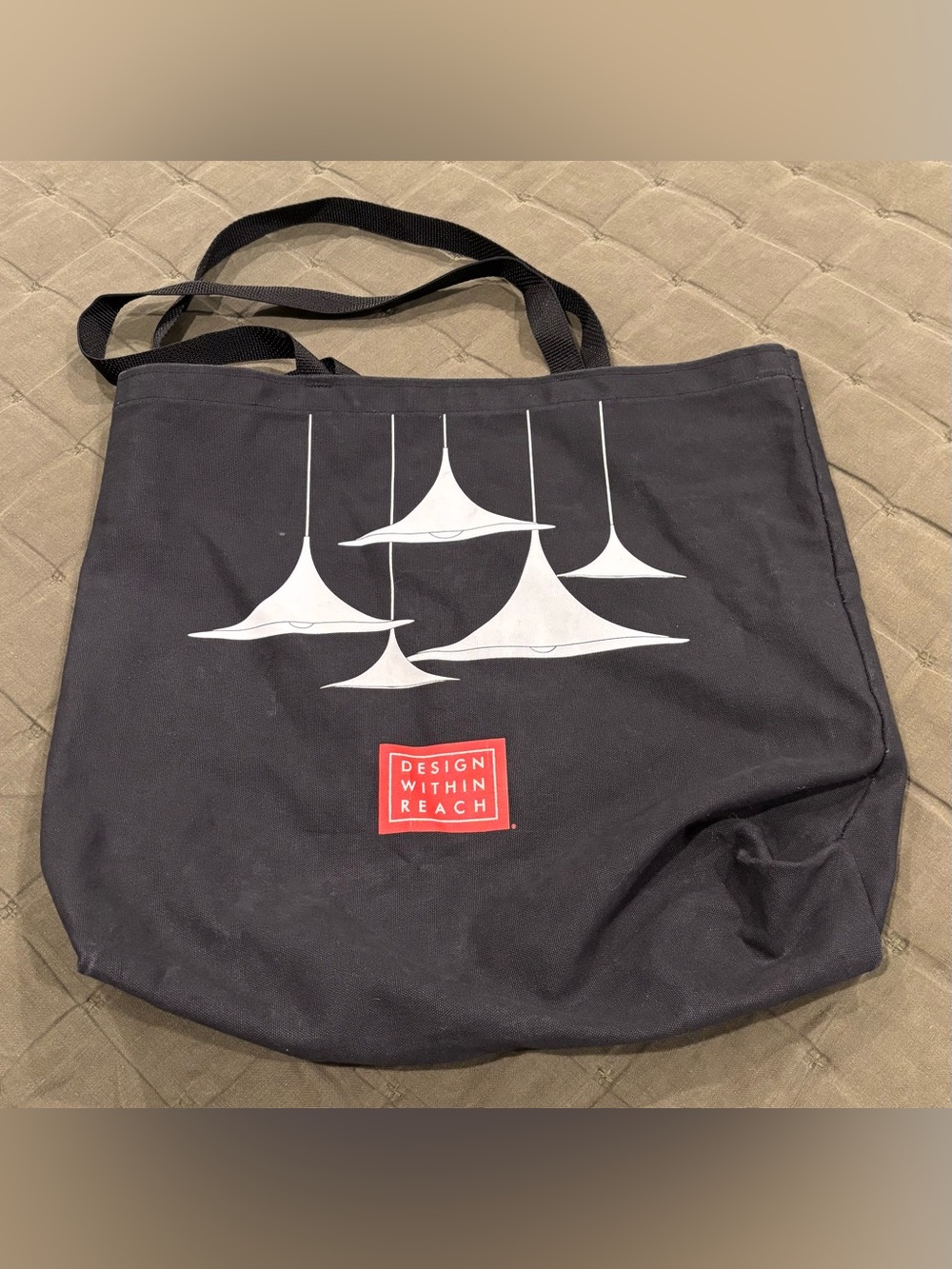 Design Within Reach Black Tote with White Pendant Graphic and Red Logo